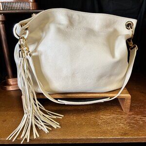 Kelly Tooke Cream Leather Hobo Shoulder Bag with Tassel Large Tote